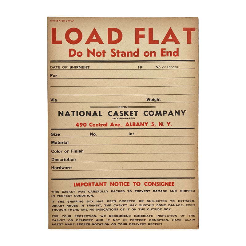 National Casket Company Albany Shipping Form